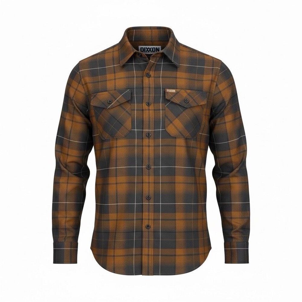 Dixxon Flannel the Boroughs Mens Plaid Brown Navy Blue Button NYC Shirt Large